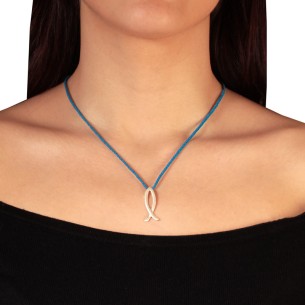 Κολιέ κορδόνι ασημένιο Ψάρι