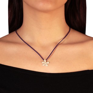 Κολιέ κορδόνι ασημένιο Λουλούδι