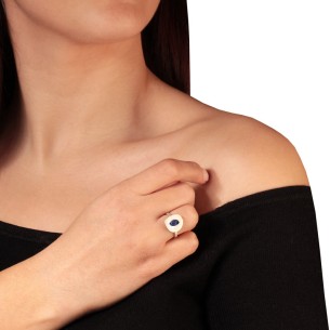 Ασημένιο επιπλατινωμένο δαχτυλίδι Κουμπί