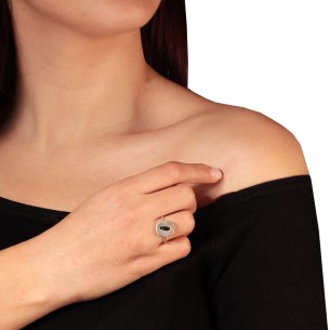 Ασημένιο επιπλατινωμένο δαχτυλίδι Κουμπί