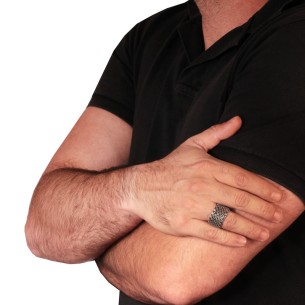 Ασημένιο μαύρο δαχτυλίδι Βέρα Κύκλοι