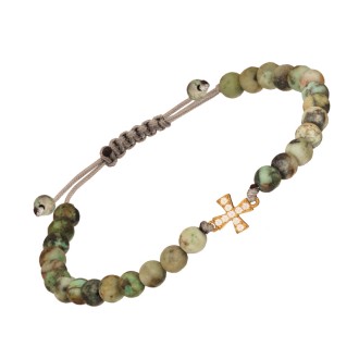 Βραχιόλι κορδόνι Πέτρες ασημένιος Σταυρός