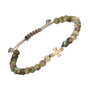 Βραχιόλι κορδόνι Πέτρες ασημένιος Σταυρός