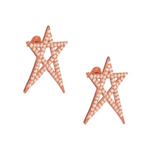 Ασημένια ρόζ επιχρυσωμένα σκουλαρίκια Αστέρια