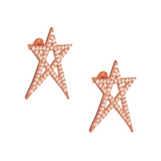 Ασημένια ρόζ επιχρυσωμένα σκουλαρίκια Αστέρια