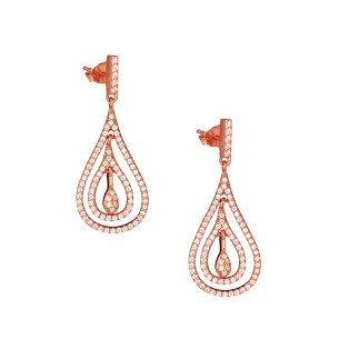 Ασημένια ρόζ σκουλαρίκια Πολυέλαιοι Σταγόνες