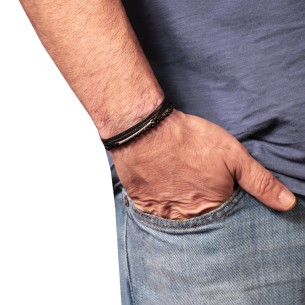 Βραχιόλι κορδόνια ασημένια Μπάρα πέτρες Λάβα