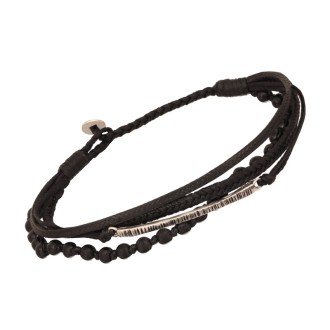 Βραχιόλι κορδόνια ασημένια Μπάρα πέτρες λάβα