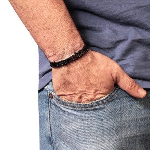 Βραχιόλι κορδόνια ασημένια Μπάρα πέτρες λάβα