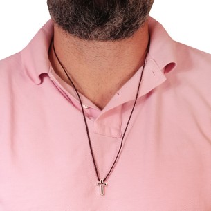 Κολιέ κορδόνι ασημένιος Σταυρός