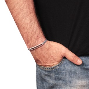 Βραχιόλι κορδόνι ασημένια Μπάρα Ταυτότητα