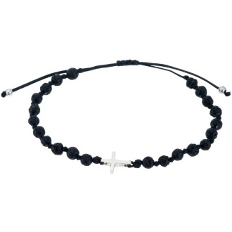 Βραχιόλι κορδόνι ασημένιος Σταυρός Πέτρες Λάβα