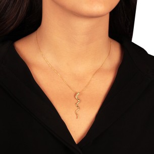 Ασημένιο επίχρυσο κολιέ Φίδι