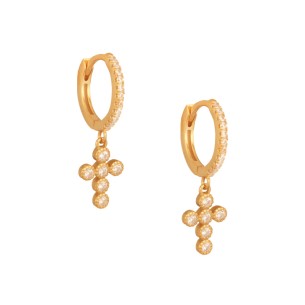 Ασημένια επίχρυσα σκουλαρίκια huggies Σταυροί