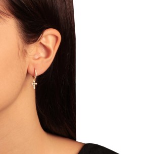 Ασημένια επίχρυσα σκουλαρίκια huggies Σταυροί