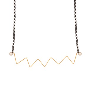 Ατσάλινο κολιέ Αλυσίδα Zig Zag Μαργαριτάρια