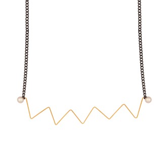 Ατσάλινο κολιέ Αλυσίδα Zig Zag Μαργαριτάρια