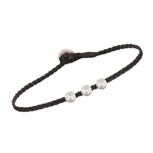 Βραχιόλι κορδόνι ασημένιο Τριπλό Μονόπετρο