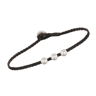 Βραχιόλι κορδόνι ασημένιο Τριπλό Μονόπετρο