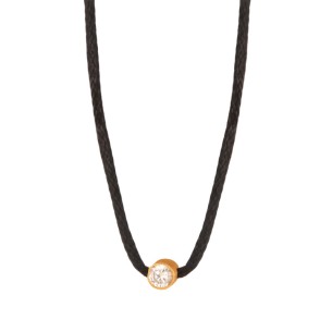 Κολιέ κορδόνι ασημένιο επίχρυσο Μονόπετρο