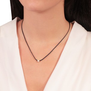 Κολιέ κορδόνι ασημένιο επίχρυσο Μονόπετρο