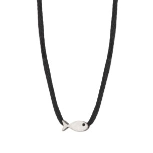 Κολιέ κορδόνι ασημένιο Ψάρι