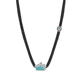 Κολιέ κορδόνι ασημένια Κορώνα Μάτι Αγόρι