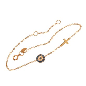 Γυναικείο χρυσό 9k βραχιόλι Μάτι Σταυρός