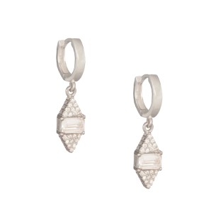 Ασημένια σκουλαρίκια huggies Κρίκοι Ρόμβοι