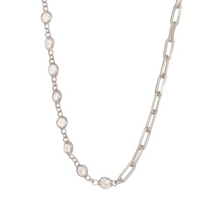 Ασημένιο κολιέ Σετ Αλυσίδα Μονόπετρα