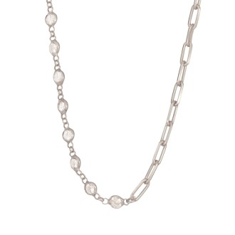 Ασημένιο κολιέ Σετ Αλυσίδα Μονόπετρα