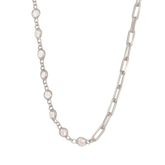 Ασημένιο κολιέ Σετ Αλυσίδα Μονόπετρα