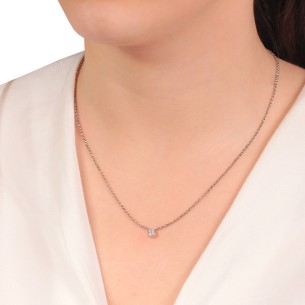 Ασημένιο επιπλατινωμένο κολιέ Μονόπετρο