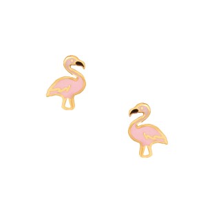 Παιδικά χρυσά 9k σκουλαρίκια Φλαμίνγκο