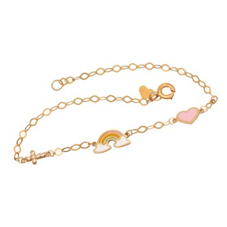 Παιδικό χρυσό 9k βραχιόλι Ουράνιο Τόξο Γούρια