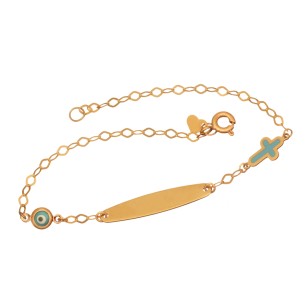 Χρυσό 9k βραχιόλι Ταυτότητα Σταυρός Μάτι