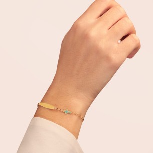 Χρυσό 9k βραχιόλι Ταυτότητα Σταυρός Μάτι