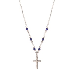Ασημένιο επιπλατινωμένο κολιέ Ροζάριο Σταυρός