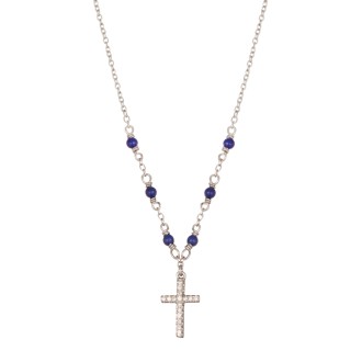 Ασημένιο επιπλατινωμένο κολιέ Ροζάριο Σταυρός