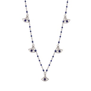 Ασημένιο επιπλατινωμένο κολιέ Ροζάριο Μάτια