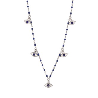 Ασημένιο επιπλατινωμένο κολιέ Ροζάριο Μάτια