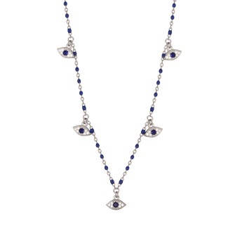 Ασημένιο επιπλατινωμένο κολιέ Ροζάριο Μάτια