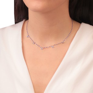 Ασημένιο επιπλατινωμένο κολιέ Ροζάριο Μάτια