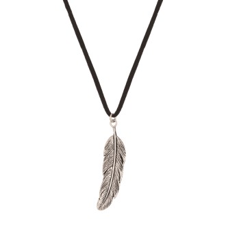 Κολιέ κορδόνι ασημένιο επιπλατινωμένο Φτερό
