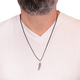 Κολιέ κορδόνι ασημένιο επιπλατινωμένο Φτερό