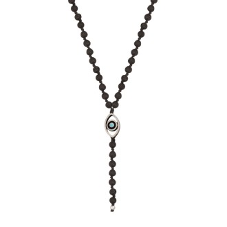 Κολιέ Ροζάριο πέτρες Λάβα ασημένιο Μάτι