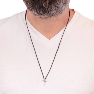 Κολιέ κορδόνι ασημένιος Σταυρός