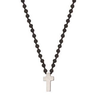 Κολιέ Ροζάριο πέτρες Λάβα ασημένιος Σταυρός