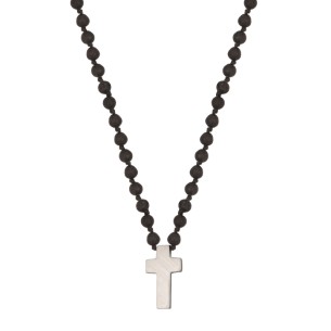 Κολιέ Ροζάριο πέτρες Λάβα ασημένιος Σταυρός