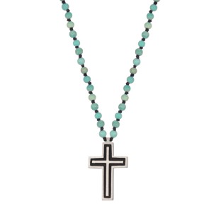 Κολιέ Ροζάριο πέτρες Τιρκουάζ ασημένιος Σταυρός
